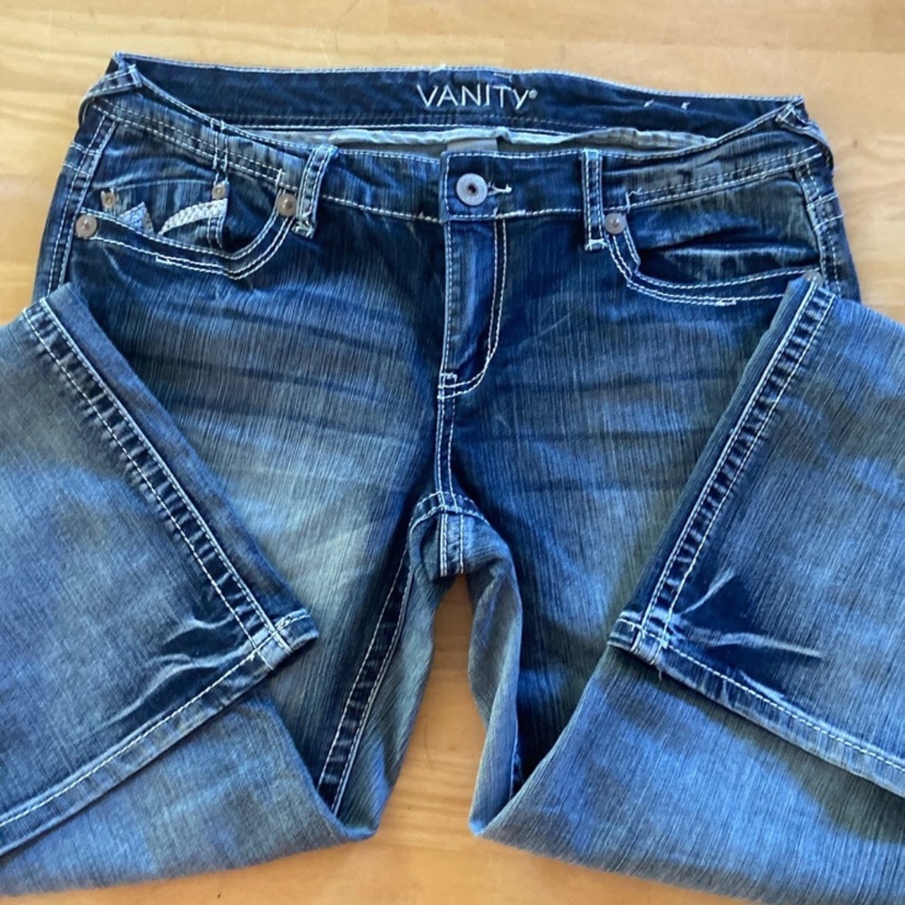 Vanity acid wash straight legged jeans